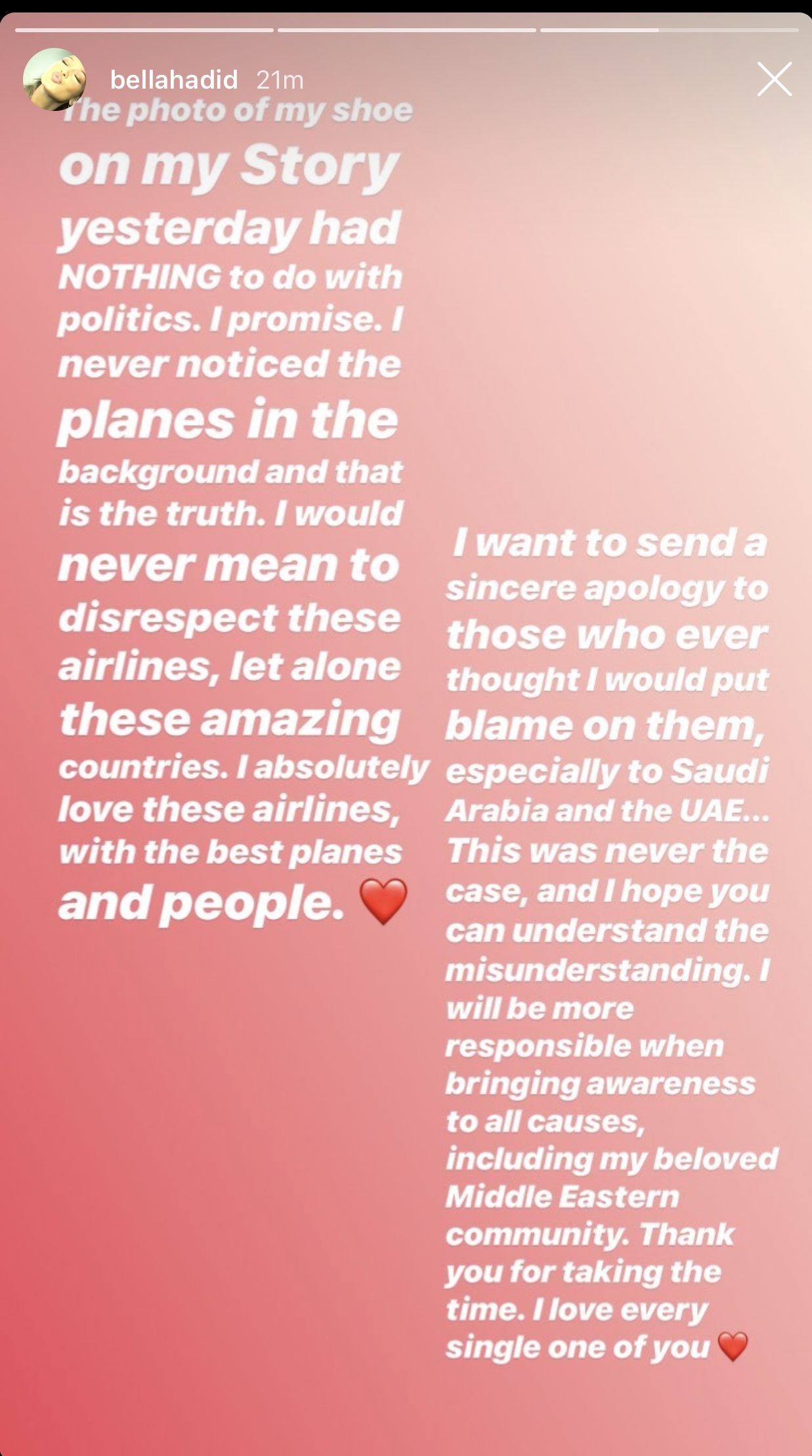 Bella Hadid Issues Apology to her Fans after her Controversial ...