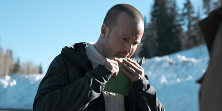 Aaron Paul as Jesse Pinkman licking a letter.