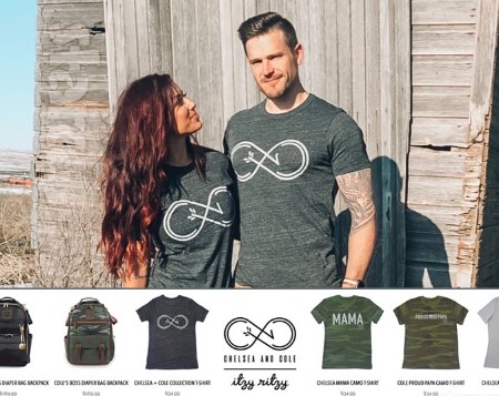 Chelsea and her husband Cole flaunting their T-shirt lines.