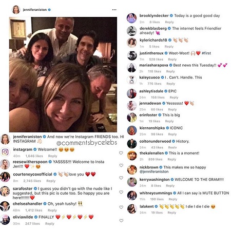 Jennifer's first post snapped by CommentsByCelebs showing all the comments from famous people.