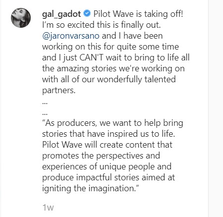 Gal Gadots post on Instagram.