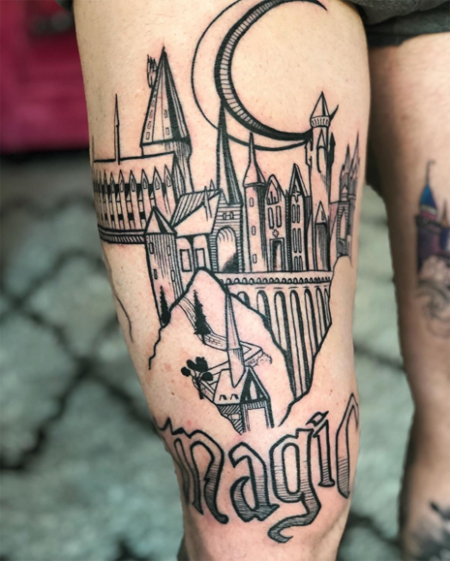 Hogwarts on His Right Thigh