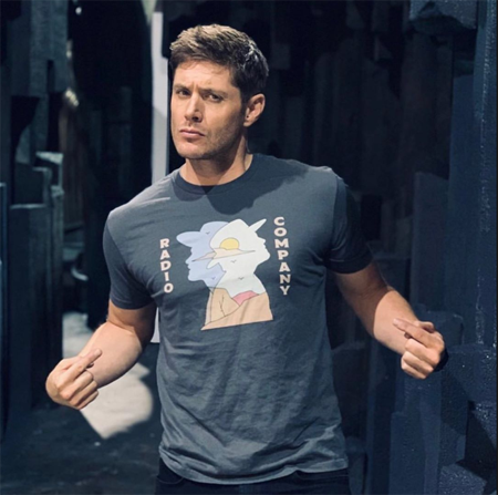 Jensen Ackles with a Radio Company T-Shirt on.