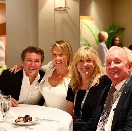 Herjavec and Kym attending a casual dinner with two of their friends.