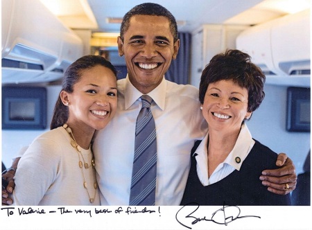 Valerie Jarrett and her daughter Laura Jarrett with President Obama on election day in 2008.