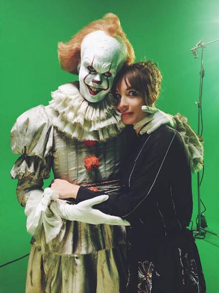 Bill Skarsgard in Pennywise makeup with his girlfriend Alida Morberg.
