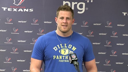 JJ Watt wore a Dillon Panthers T-shirt in a press conference, with number 7 on the front.