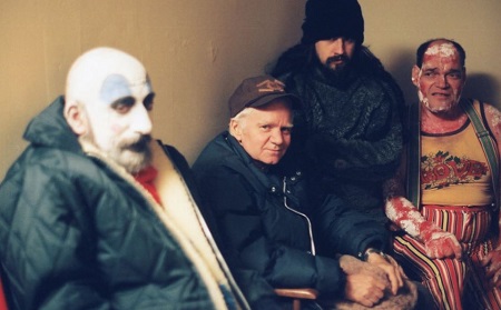 The four people from 'House of 1000 Corpses' — Rob Zombie, Sid Haig, Michael Pollard and unknown.