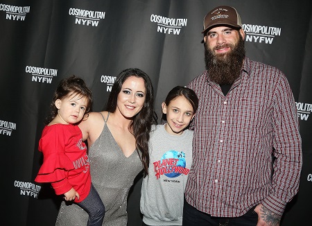 Ensley Jolie Eason, Jenelle Evans, Maryssa Eason and David Eason pose at the Cosmopolitan New York Fashon Week #Eye Candy event After Party at Planet Hollywood Times Square on February 8, 2019 in New York City.