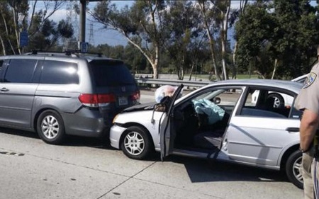 The car Jewel was driving which is in the state of hitting a van.