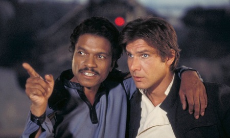 Billy Dee and Harrison Ford in the Star Wars movie of the 20th century.