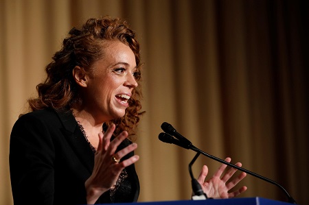 Michelle Wolf giving her performance at the 2018 White House Correspondents' Dinner.