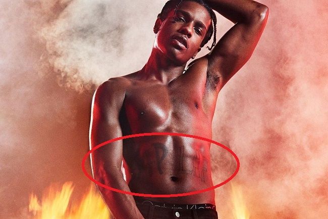 asap shirtless showing his across the stomach tattoo 