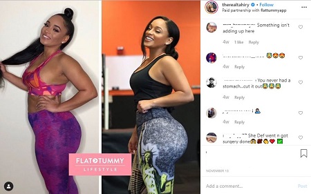 Another before and after images of Tahiry Jose using Flat Tummy. This time with comments sections shown.