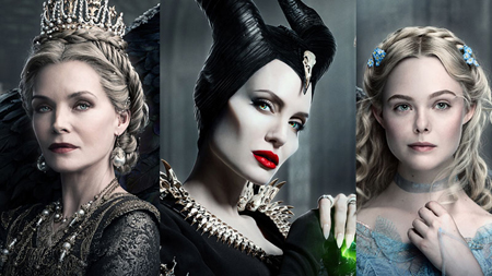 Michelle Pfeiffer, Angelina Jolie and Elle Fanning are seen on the poster of Maleficent: Mistress of Evil.