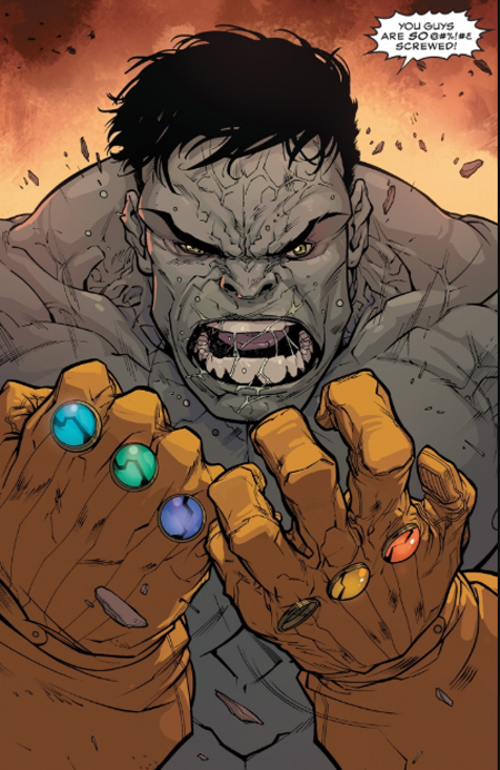 Hulk uses two Infinity Gauntlet.