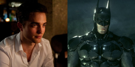 Side by side image of Robert Pattinson as Batman.