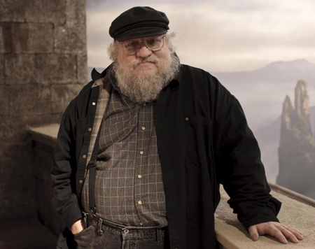 George R.R. Martin on the set of Game of Thrones.
