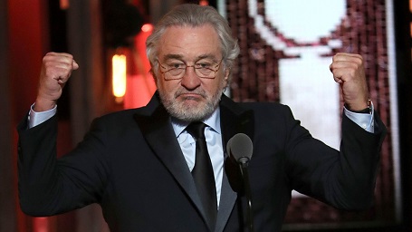 Robert De Niro gestures while introducing a performance by Bruce Springsteen at the 72nd annual Tony Awards at Radio City Music Hall, in New York The 72nd Annual Tony Awards - Show, New York, USA.