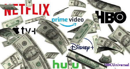 The streaming battle with names of the company and cash flowing.