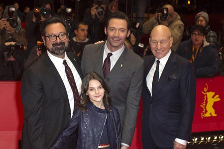 Dafne Keen with the director and the cast of Logan