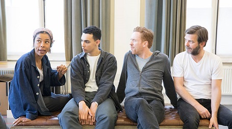 (From left) Sophie Okonedo, Archie Madekwe, Damian Lewis and Ian Rickson preparing for 'The Goat, or Who is Sylvia?'