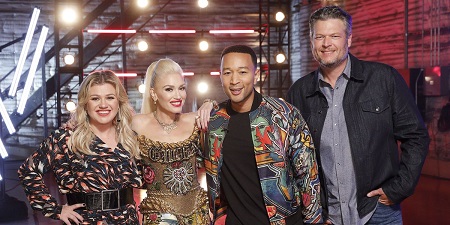 The four coaches of The Voice this season - Blake Shelton, John Legend, Gwen Stefani and Kelly Clarkson.