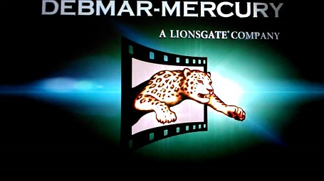 The logo of Debmar-Mercury featuring a leopard coming out of a video reel.