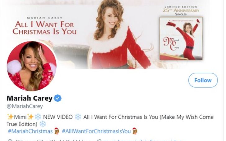 Mariah Carey's Twitter account hacked on New Year's Eve