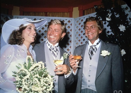 KAREN CARPENTER with Richard Carpenter and Thomas Barris after the wedding.