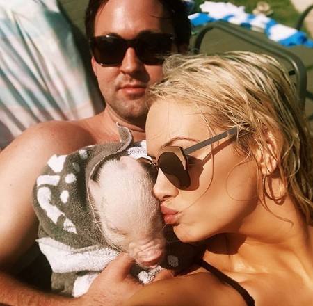 jenna Cooper with her pig, and boyfriend, Karl Hudson.