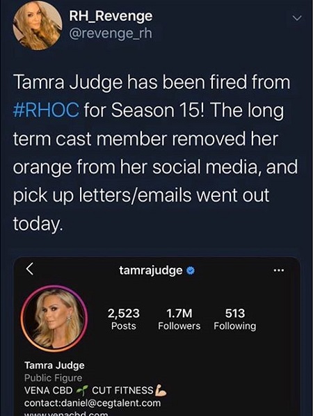 A snipped shared by the Instagram user mentioned below, of Judge's Orange emoji being removed and announcing she was fired from the show.