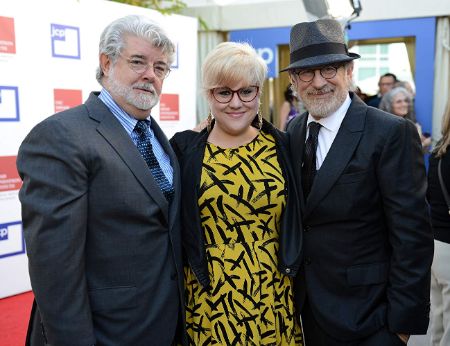 Katie with two legendary director/father George (Left) and Steven Spielberg (Right).