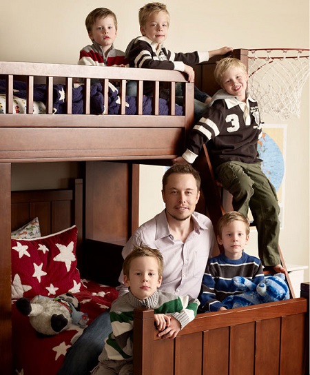 Elon Musk and his five sons in 2010.