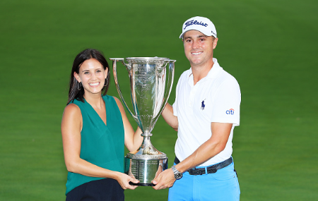 Picture of Justin and girlfriend Jillian his first Major title in 2017 at the PGA Championship