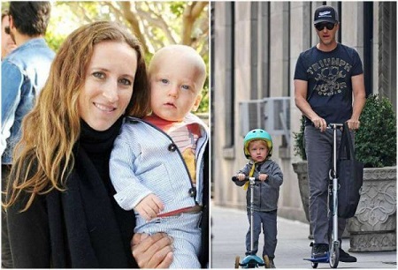 Shauna Robertson and her baby son Atlas. Ed Norton, 47, enjoyed the day scooting around with four-year-old son, Atlas, in New York City on Thursday.