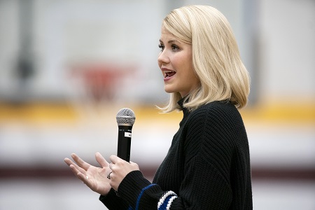 Elizabeth Smart giving a speech.