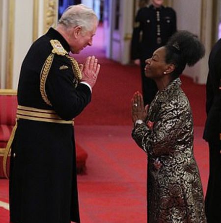 Prince Charles shared his namaste bow with Baroness Floella Benjamin during the investiture ceremony. 