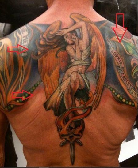 Sylvester Stallone's Angel Back Tattoo.