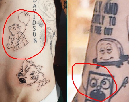 Pete has many tattoo of cartoon characters in his body.