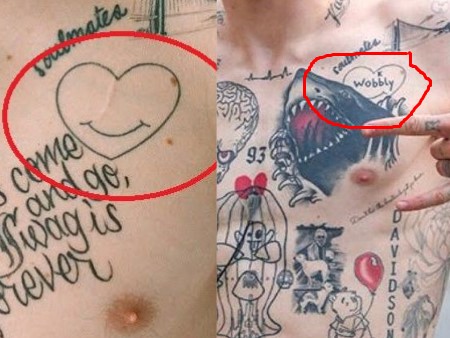 Smiley Heart To a Wobbly Heart on The Left Side of Pete Chest.