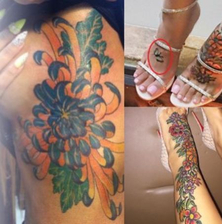 Blac tatted her body with various flowers and butterfly.