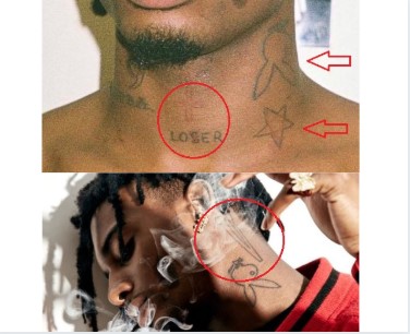 Playboi Carti inked Cross, Bunny, Star, V, and Loser tat in his neck