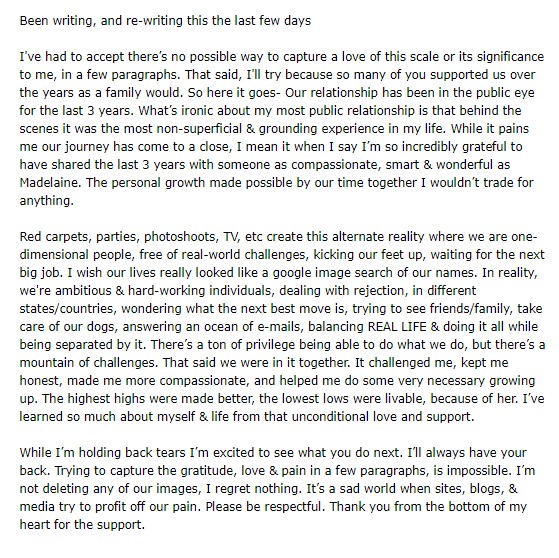 Madelaine Petsch boyfriend's heartfelt note on Instagram.