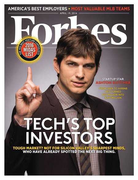 Ashton Kutcher lands at No. 1 on the Venture Capitalist list for investing in rounds totaling $3.1 billion.