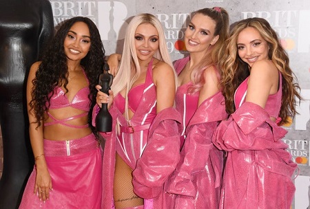 Perrie Edwards, Jesy Nelson, Jade Thirlwall and Leigh-Anne Pinnock of 'Little Mix' in the winners room during The BRIT Awards 2019 held at The O2 Arena on February 20, 2019 in London, England.