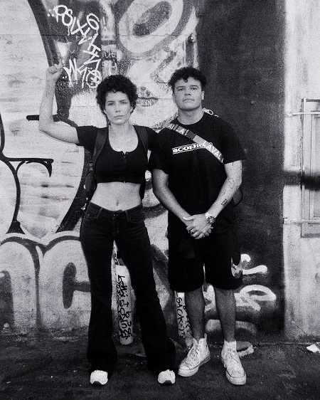 Halsey and her little brother Sevian Frangipane during one of the protests.