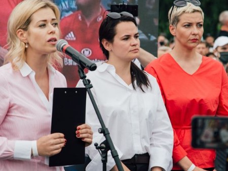 opposition leaders Sviatlana Tsikhanouskaya, Veronica Tsepkalo, and Maria Kolesnikova.