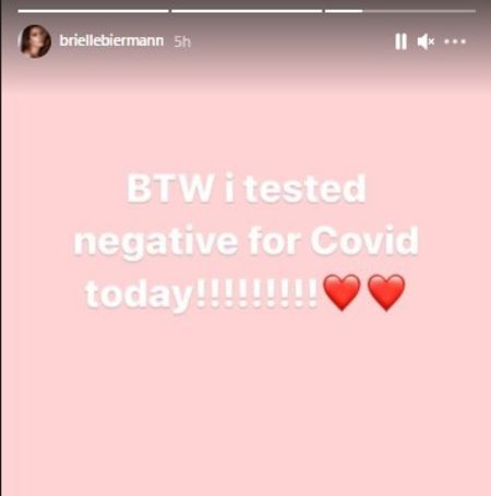 After two weeks of isolation, the reality show star Brielle Biermann's tested negative from COVID-19.