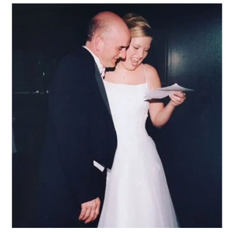  Melissa Peterman and John Brady during their wedding day.